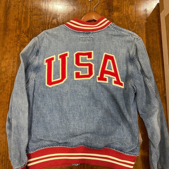 Polo by Ralph Lauren Blue Denim Varsity Jacket with Red Accents - Picture 2 of 2